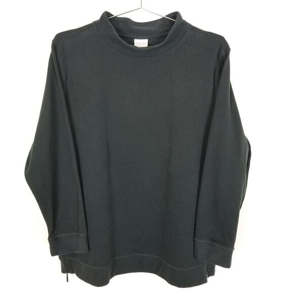 Weekend by Chico's Women Fleece Sweatshirt Size XL Black Mock Mock Pullover - Picture 1 of 4